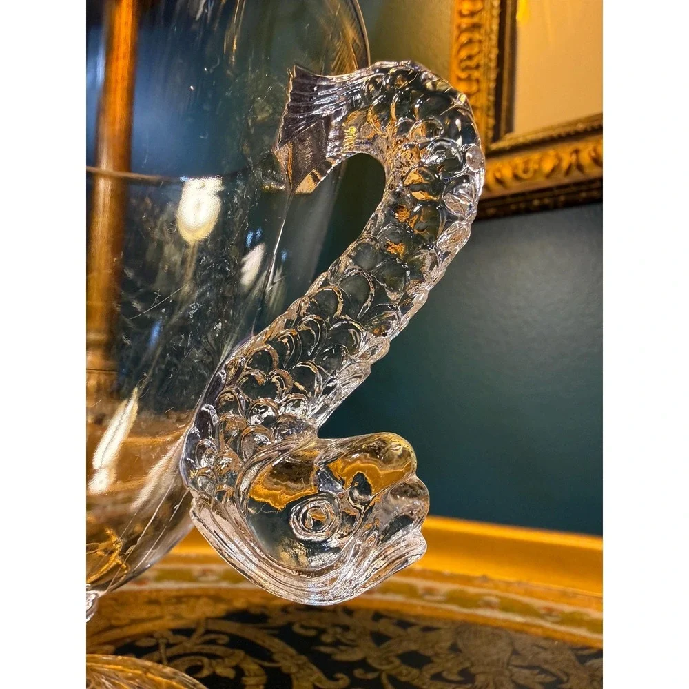 Vintage Glass Pedestal cup with Figural Fish Handles‎